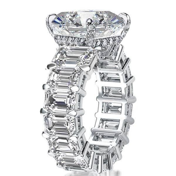 Three Stone Emerald Cut Created White Sapphire Engagement Ring in Sterling Silver