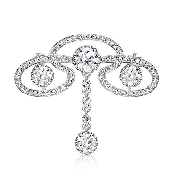 Sterling Silver Round Cut Scroll Brooch - Elegant Filigree Design
