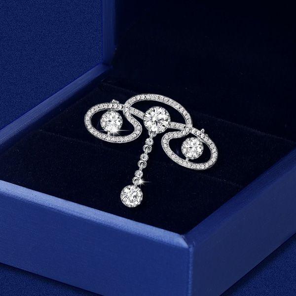 Sterling Silver Round Cut Scroll Brooch - Elegant Filigree Design
