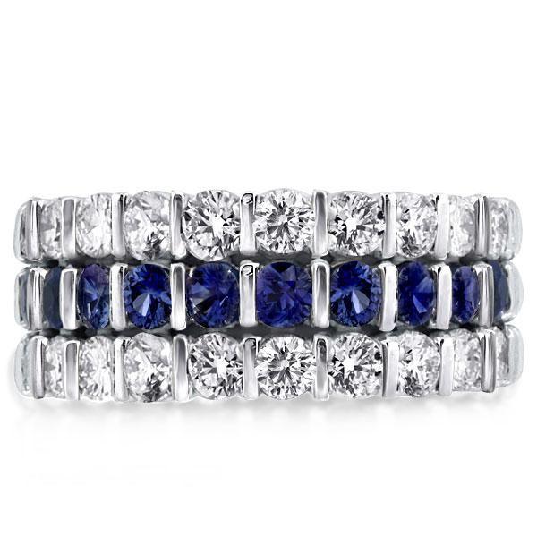 Triple Row Created Sapphire Sterling Silver Wedding Band (4.15 CT. TW.)