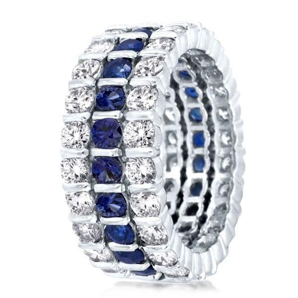 Triple Row Created Sapphire Sterling Silver Wedding Band (4.15 CT. TW.)
