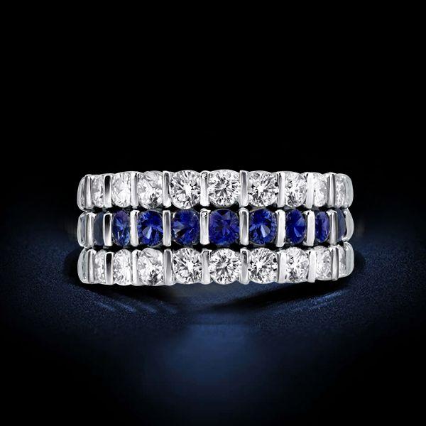 Triple Row Created Sapphire Sterling Silver Wedding Band (4.15 CT. TW.)