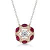 Two-Tone Round Cut White & Ruby Sapphire Sterling Silver Pendant Necklace