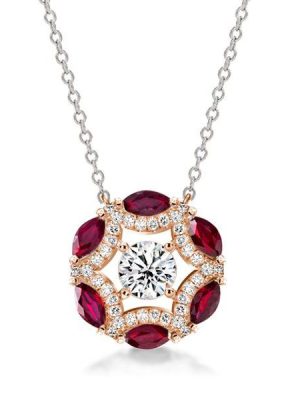 Two-Tone Round Cut White & Ruby Sapphire Sterling Silver Pendant Necklace