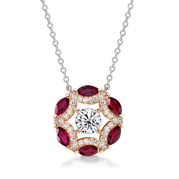 Two-Tone Round Cut White & Ruby Sapphire Sterling Silver Pendant Necklace