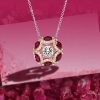 Two-Tone Round Cut White & Ruby Sapphire Sterling Silver Pendant Necklace