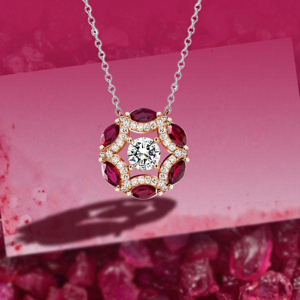 Two-Tone Round Cut White & Ruby Sapphire Sterling Silver Pendant Necklace