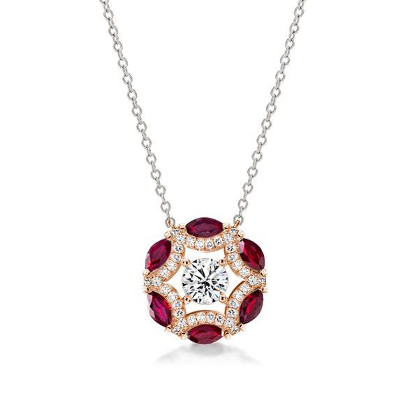 Two-Tone Round Cut White & Ruby Sapphire Sterling Silver Pendant Necklace