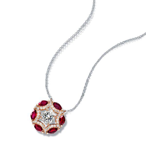 Two-Tone Round Cut White & Ruby Sapphire Sterling Silver Pendant Necklace