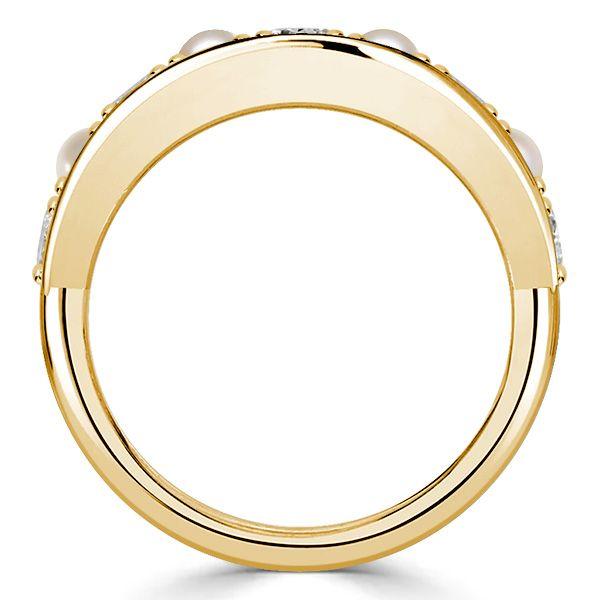 White Sapphire and Pearl Wedding Band - 18K Gold Plated Sterling Silver