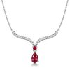 Ruby Pear Cut Silver Pendant Necklace - V-Shaped, 925 Sterling Silver