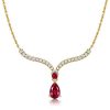 Ruby Pear Cut Silver Pendant Necklace - V-Shaped, 925 Sterling Silver