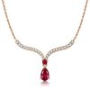 Ruby Pear Cut Silver Pendant Necklace - V-Shaped, 925 Sterling Silver