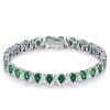 Sterling Silver Pear Cut Tennis Bracelet with White & Emerald Stones