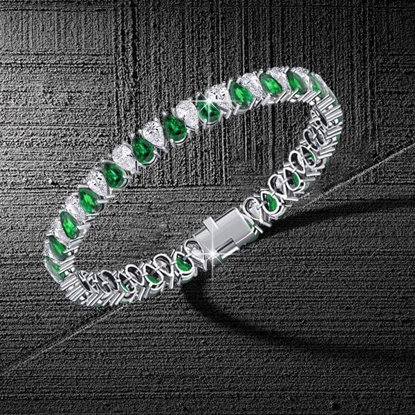 Sterling Silver Pear Cut Tennis Bracelet with White & Emerald Stones