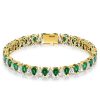 Sterling Silver Pear Cut Tennis Bracelet with White & Emerald Stones