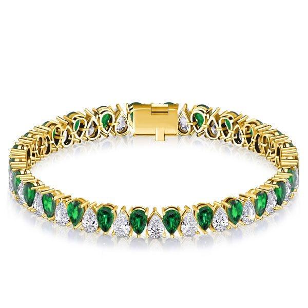 Sterling Silver Pear Cut Tennis Bracelet with White & Emerald Stones
