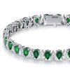 Sterling Silver Pear Cut Tennis Bracelet with White & Emerald Stones