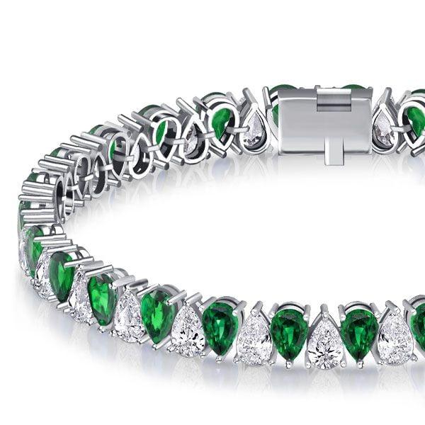Sterling Silver Pear Cut Tennis Bracelet with White & Emerald Stones