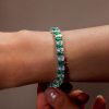 Sterling Silver Pear Cut Tennis Bracelet with White & Emerald Stones