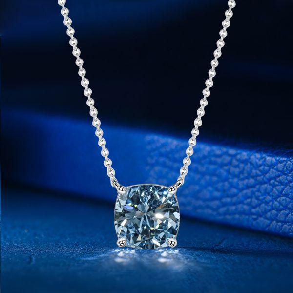 Cushion Cut Blue Topaz Solitaire Pendant Necklace - Sterling Silver