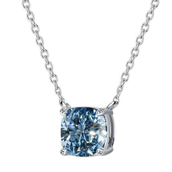 Cushion Cut Blue Topaz Solitaire Pendant Necklace - Sterling Silver