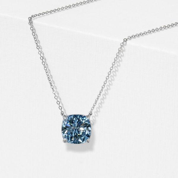 Cushion Cut Blue Topaz Solitaire Pendant Necklace - Sterling Silver