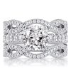 Twist Cushion Cut 5.00 CT Sterling Silver Bridal Set - 3 Piece Wedding Ring Set