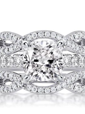 Twist Cushion Cut 5.00 CT Sterling Silver Bridal Set - 3 Piece Wedding Ring Set