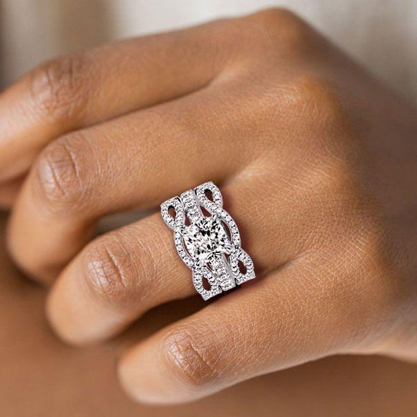 Twist Cushion Cut 5.00 CT Sterling Silver Bridal Set - 3 Piece Wedding Ring Set