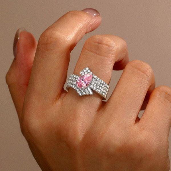 Pear Cut Pink Stone Engagement Ring 2.08 CTW in Sterling Silver
