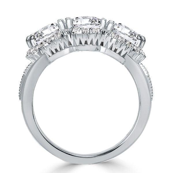 Halo Round Cut Three Stone Engagement Ring in Sterling Silver with 3.50 CT. TW.