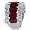 Emerald and Round Cut Garnet Wedding Band in Rhodium-Plated Sterling Silver