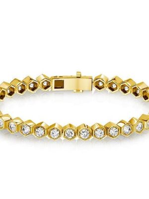 925 Sterling Silver Honeycomb Bracelet with Round Cut Stones for Women