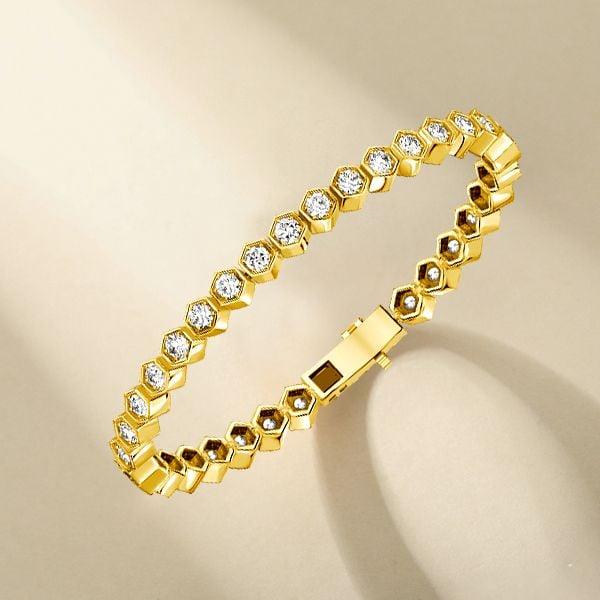925 Sterling Silver Honeycomb Bracelet with Round Cut Stones for Women