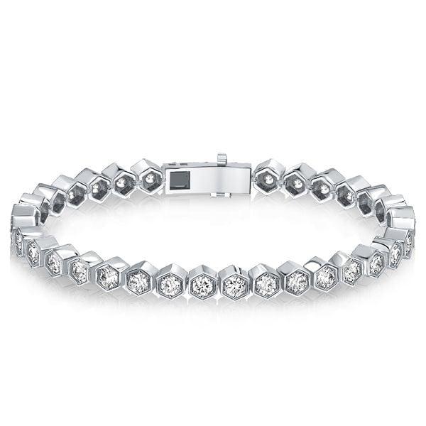 925 Sterling Silver Honeycomb Bracelet with Round Cut Stones for Women
