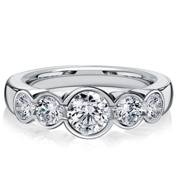 5 Stone Bezel Set Wedding Band Anniversary Ring in 925 Sterling Silver