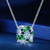 Multi-Color Aquamarine Pendant Necklace for Women in Rhodium-Plated 925 Sterling Silver