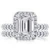Emerald Cut & Round Halo Bridal Set in Sterling Silver