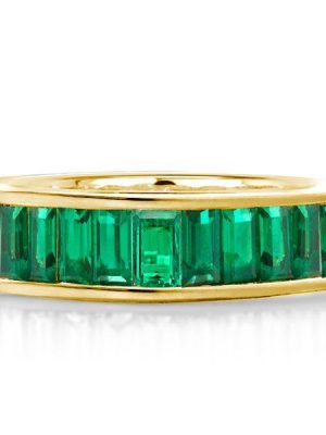 Golden Emerald Baguette Wedding Band - 18K Gold Plated Sterling Silver Eternity Ring