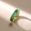 Golden Emerald Baguette Wedding Band - 18K Gold Plated Sterling Silver Eternity Ring