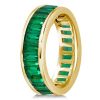 Golden Emerald Baguette Wedding Band - 18K Gold Plated Sterling Silver Eternity Ring
