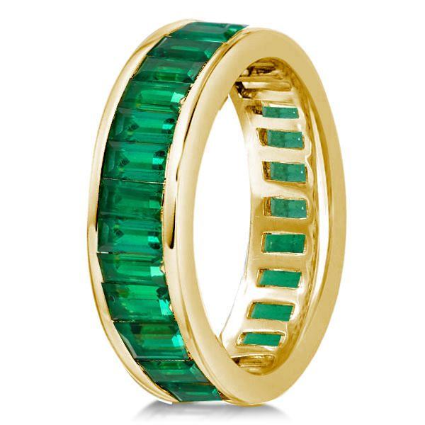Golden Emerald Baguette Wedding Band - 18K Gold Plated Sterling Silver Eternity Ring