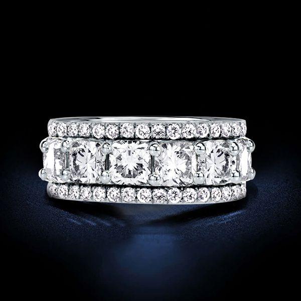 Triple Row Cushion Cut Sterling Silver Wedding Band - 9.30 CT. TW.