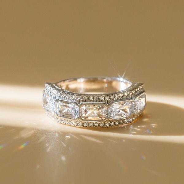 Halo Radiant Created White Sapphire Wedding Band in 925 Sterling Silver