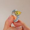 Yellow Topaz Pear Cut Engagement Ring in Rhodium Plated 925 Sterling Silver