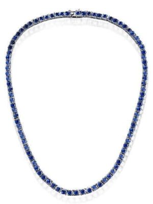 Classic Blue Round Cut Tennis Necklace for Women in 925 Sterling Silver