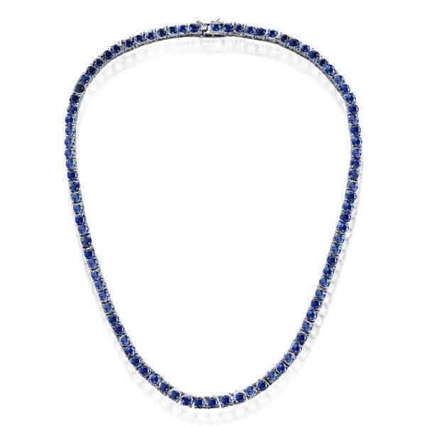 Classic Blue Round Cut Tennis Necklace for Women in 925 Sterling Silver