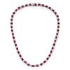 Ruby & White Sapphire Tennis Necklace - 925 Sterling Silver - Choice of Length & Plating