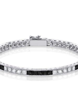 Black Sapphire Asscher Cut Bracelet in 925 Sterling Silver | Various Lengths